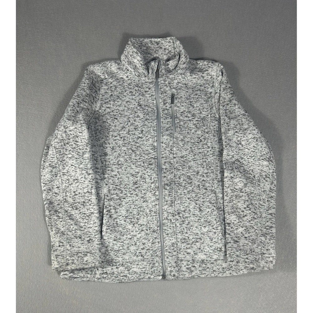 Calvin Klein Women's M Gray Full Zip Sweater Jacket Textured Knit Mock Neck